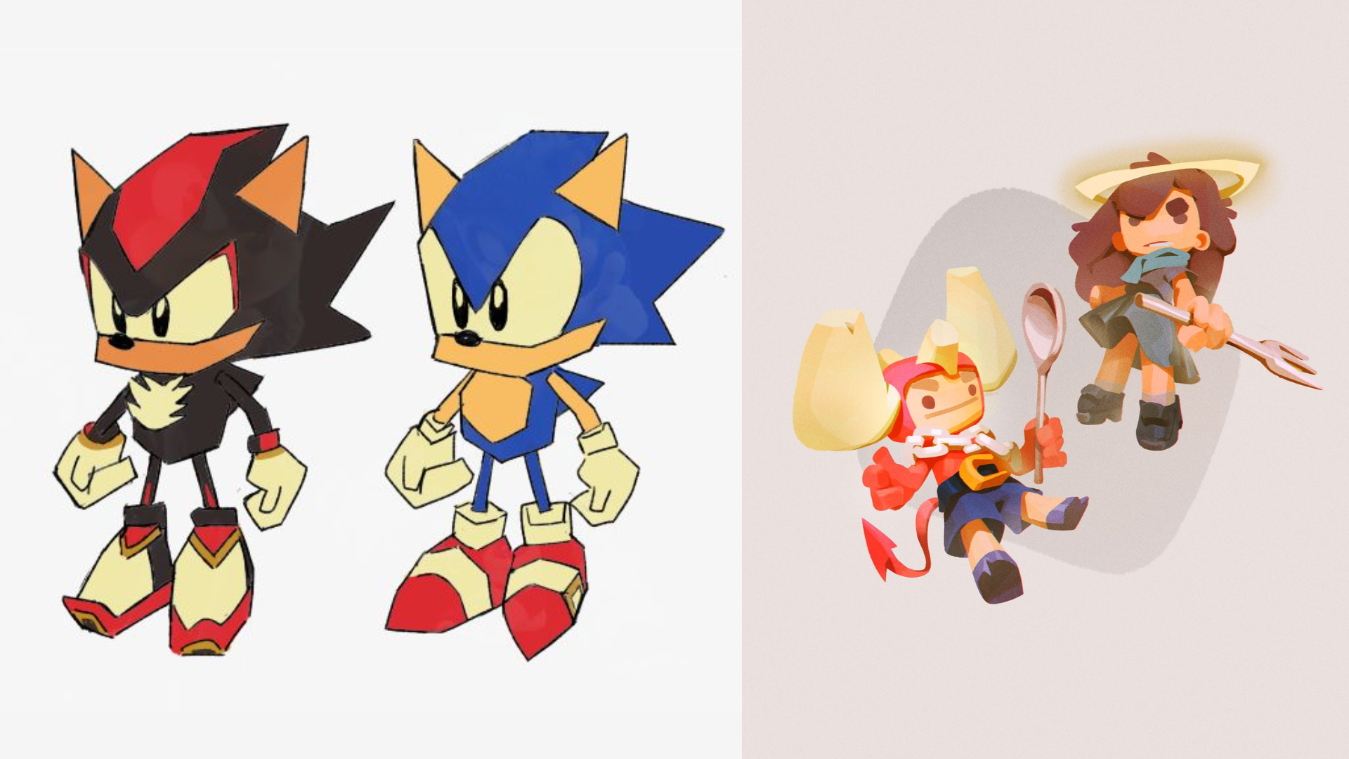 Low poly of Sonic and Shadow (left) which I can’t find the artist and an original model by _spec (right)  -klowiii